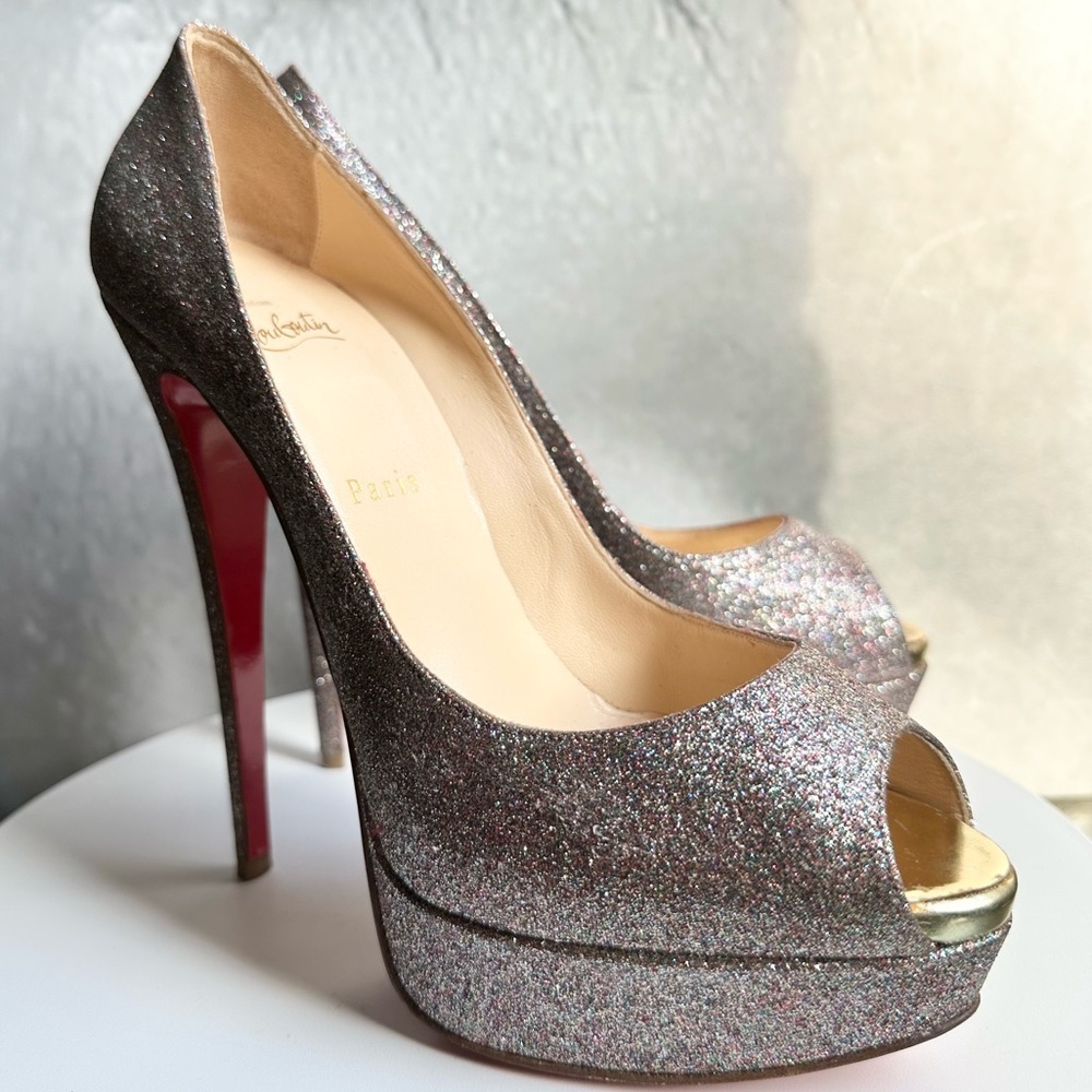 🌺 CHRISTIAN LOUBOUTIN🌺 Lady Peep 150 Glitter Pumps Size: 40 - Picture 5 of 15